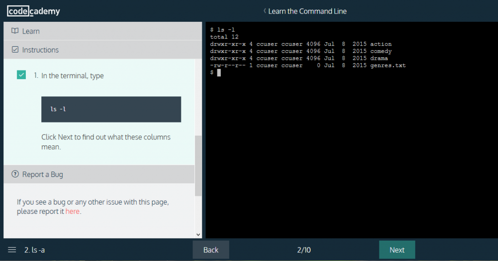 A screenshot of a lesson on Consoles, showing a completed task. Source: CodeAcademy.com 